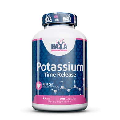 Haya Labs Sustained Release Potassium / Калий с Удължено освобождаване 99mg. / 100 Vcaps.