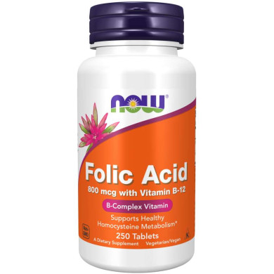 Now - Витамин B-9 / Folic Acid/ + B-12 - 250 Таблетки