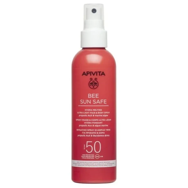 Apivita Bee Sun Safe Слънцезащитен хидратиращ спрей за лице и тяло SPF50 200 мл + подарък плажна чанта