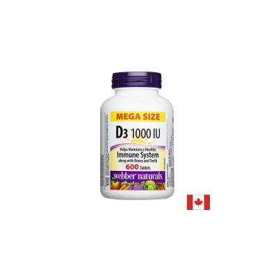Витамин D3 1000 IU/ 25 µg, 600 таблетки, Webber Naturals