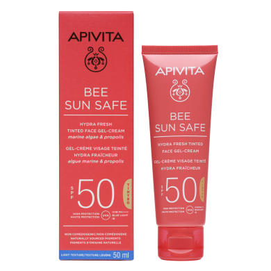 APIVITA Bee Sun Safe Слънцезащитен тониран хидратиращ освежаващ гел-крем за лице SPF50 - 50 МЛ