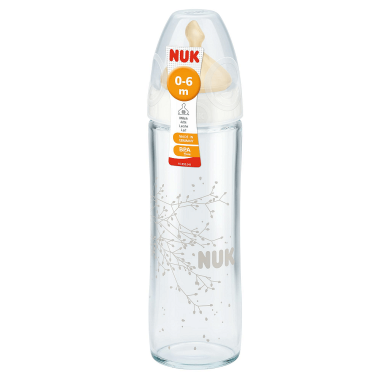 NUK New Classic стъклено шише 240мл с биберон за хранене каучук FC+, размер М