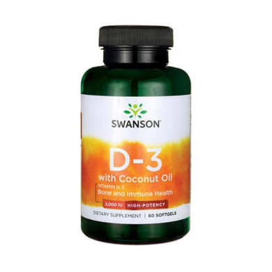 Vitamin D3 with Coconut Oil - High Potency 50mcg. / 60 Soft