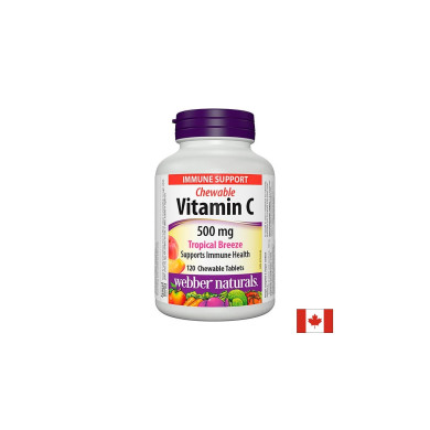 Chewable Vitamin C Tropical Breeze - Витамин С 500 mg, 120 дъвчащи таблетки с вкус на тропически плодове Webber Naturals