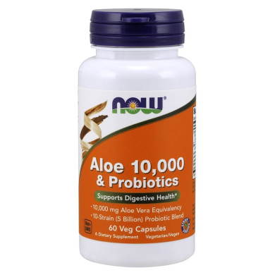 Now - Aloe Vera 10000 & Probiotics / Алое Вера с Пробиотик 60 Капсули