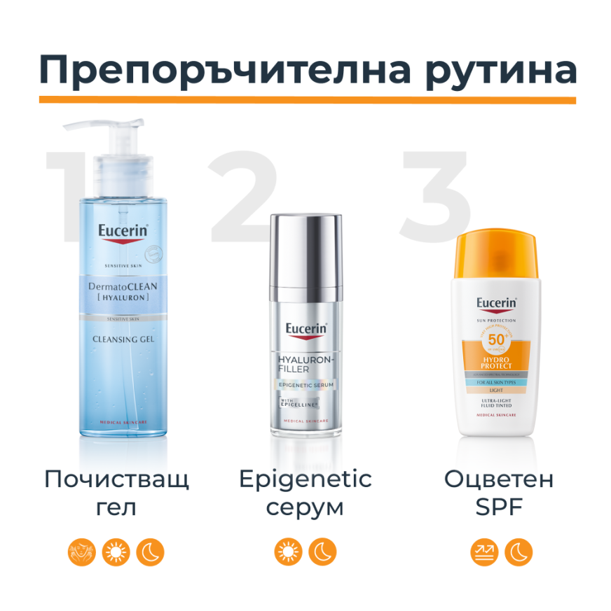 Eucerin Оцветен слънцезащитен ултралек флуид за лице HYDRO PROTECT SPF 50+ Светъл, 50 мл