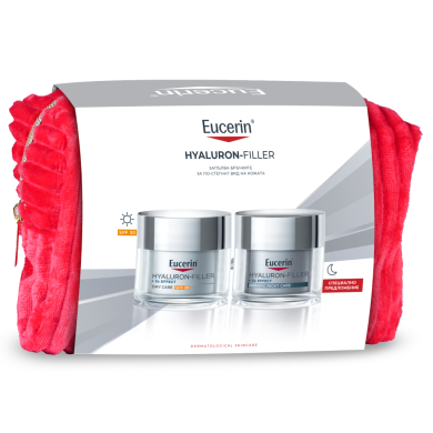 Eucerin® HYALURON-FILLER Комплект при фини линии и бръчки Дневен крем SPF 30 + Нощен крем + несесер