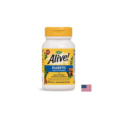 Мултивитамини за диабетици Whole food Алайв! - Alive! Diabetic Multivitamin, 60 таблетки Nature’s Way